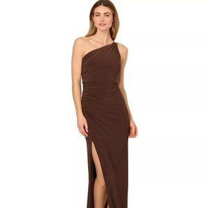 Adrianna Papell Women's One-Shoulder Slim Column Gown Chocolate Size 6